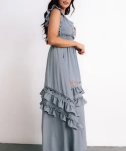 BB Custom Dresses Jasmine Ruffle Maxi Dress | Dusty Blue