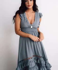 BB Custom Dresses Jasmine Ruffle Maxi Dress | Dusty Blue