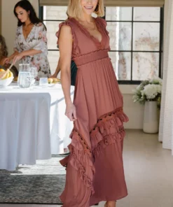 BB Custom Jasmine Ruffle Maxi Dress | Rosy Brown Dresses
