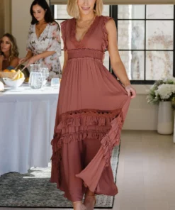 BB Custom Jasmine Ruffle Maxi Dress | Rosy Brown Dresses