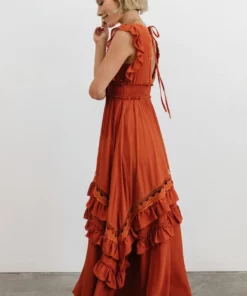BB Custom Dresses Jasmine Ruffle Maxi Dress | Rust 16 BB Custom Dresses Jasmine Ruffle Maxi Dress | Rust