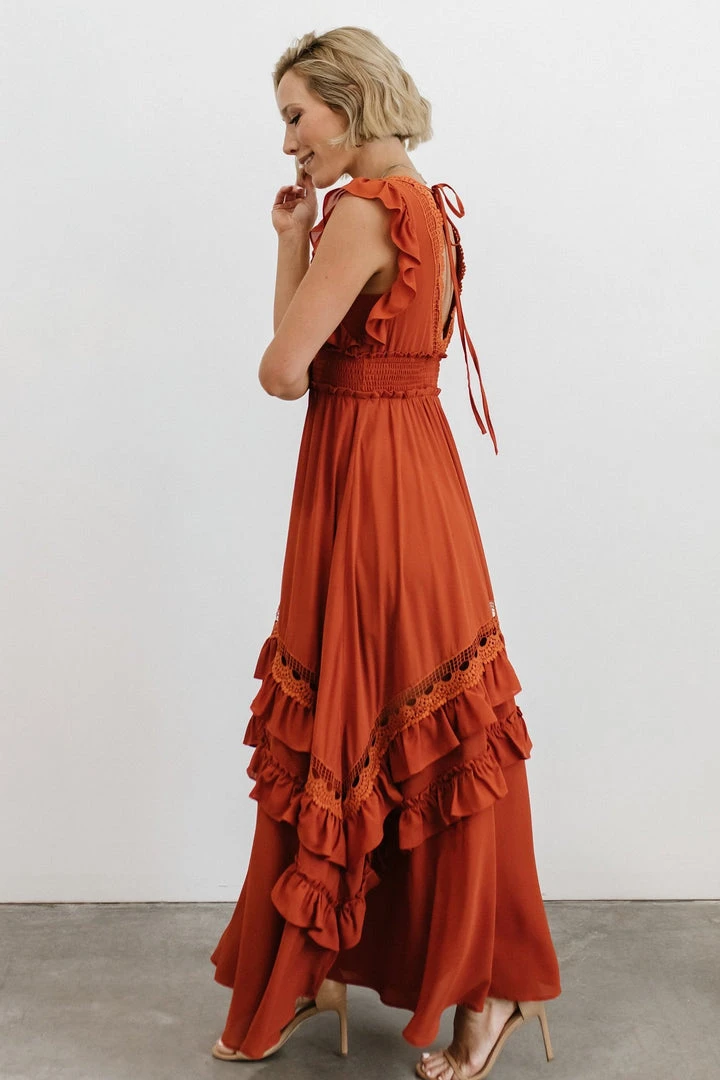 BB Custom Dresses Jasmine Ruffle Maxi Dress | Rust 5 BB Custom Dresses Jasmine Ruffle Maxi Dress | Rust