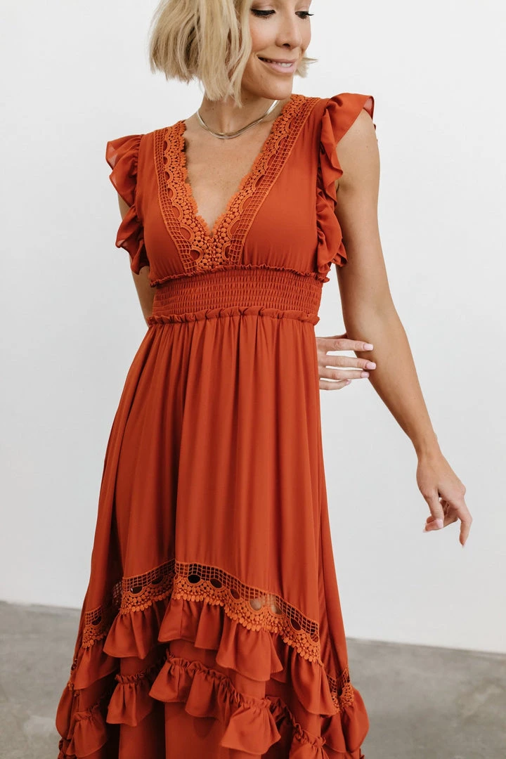 BB Custom Dresses Jasmine Ruffle Maxi Dress | Rust 12 BB Custom Dresses Jasmine Ruffle Maxi Dress | Rust
