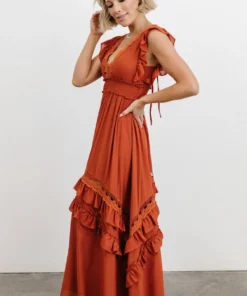 BB Custom Dresses Jasmine Ruffle Maxi Dress | Rust 20 BB Custom Dresses Jasmine Ruffle Maxi Dress | Rust