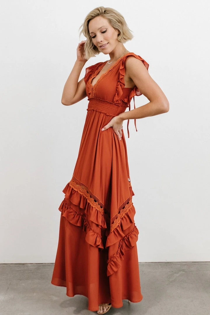 BB Custom Dresses Jasmine Ruffle Maxi Dress | Rust 9 BB Custom Dresses Jasmine Ruffle Maxi Dress | Rust