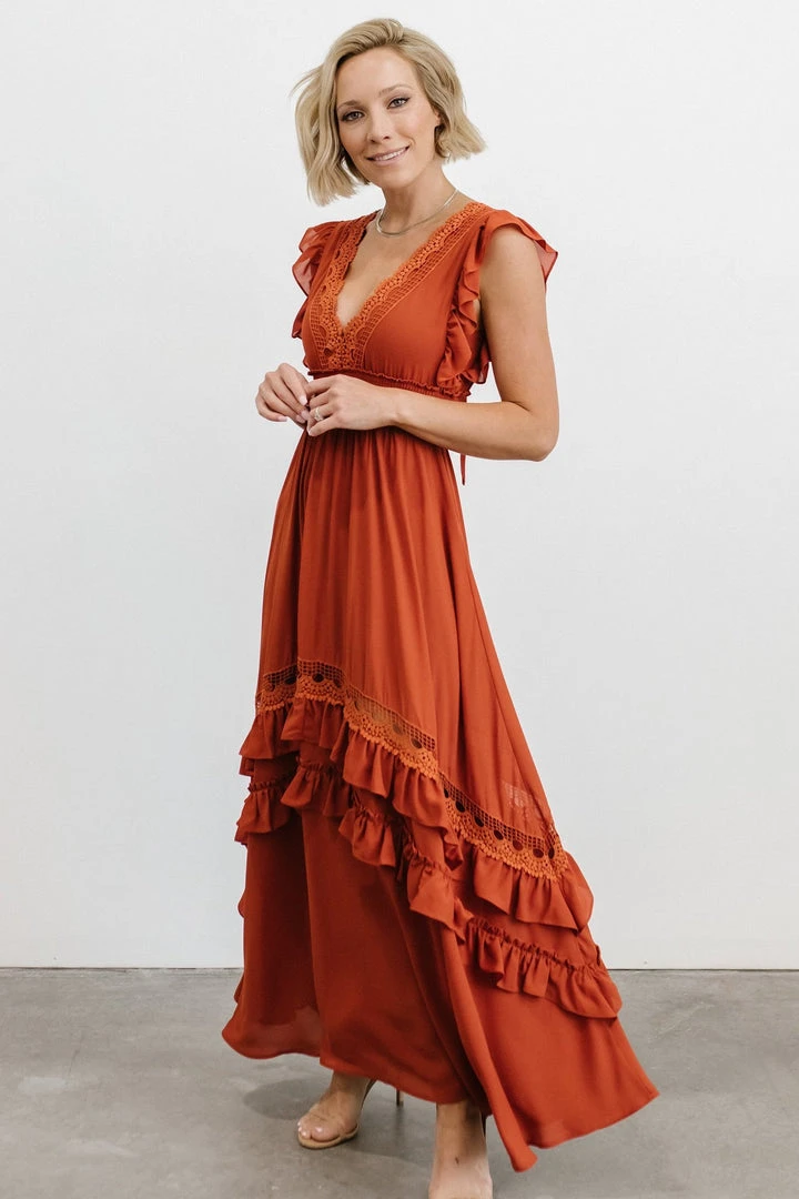 BB Custom Dresses Jasmine Ruffle Maxi Dress | Rust 8 BB Custom Dresses Jasmine Ruffle Maxi Dress | Rust