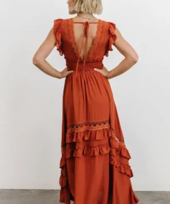 BB Custom Dresses Jasmine Ruffle Maxi Dress | Rust 18 BB Custom Dresses Jasmine Ruffle Maxi Dress | Rust