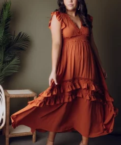 BB Custom Dresses Jasmine Ruffle Maxi Dress | Rust 14 BB Custom Dresses Jasmine Ruffle Maxi Dress | Rust