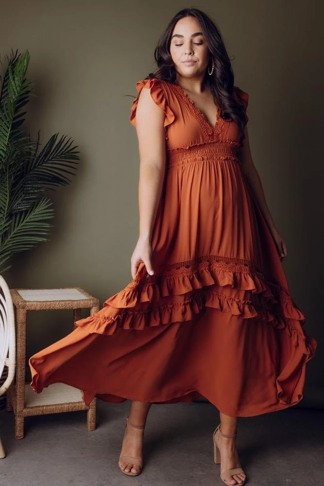 BB Custom Dresses Jasmine Ruffle Maxi Dress | Rust 3 BB Custom Dresses Jasmine Ruffle Maxi Dress | Rust