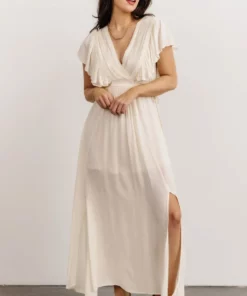 BB Custom Jennifer Deep V Maxi Dress | Ivory
