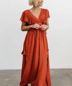 BB Custom Dresses Jennifer Deep V Maxi Dress | Rust