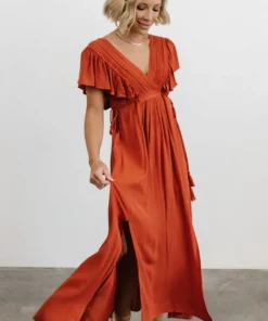 BB Custom Dresses Jennifer Deep V Maxi Dress | Rust