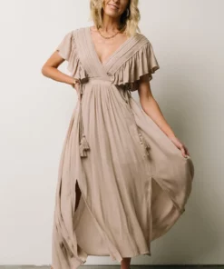 BB Custom Jennifer Deep V Maxi Dress | Sand