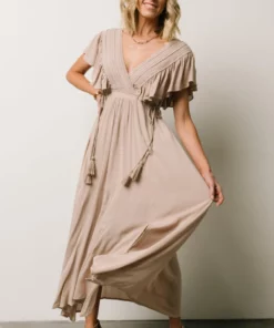 BB Custom Jennifer Deep V Maxi Dress | Sand