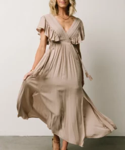 BB Custom Jennifer Deep V Maxi Dress | Sand