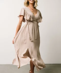 BB Custom Jennifer Deep V Maxi Dress | Sand
