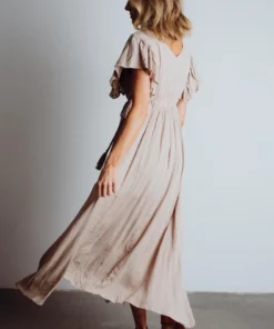 BB Custom Jennifer Deep V Maxi Dress | Sand