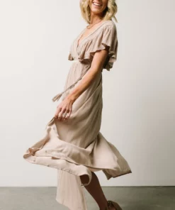 BB Custom Jennifer Deep V Maxi Dress | Sand