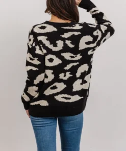 HAY Jonas Animal Print Sweater | Black + Cream