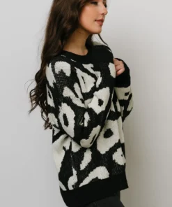 HAY Jonas Animal Print Sweater | Black + Cream