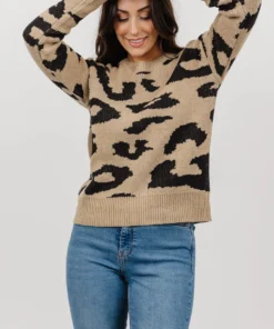 HAY Jonas Animal Print Sweater | Tan + Black