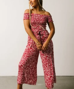AK Jonni Smocked Jumpsuit | Red Floral Vacation