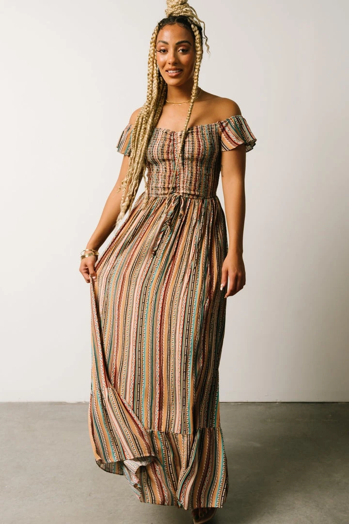DD Journey Boho Stripe Maxi Dress | Mocha Print Dresses 1 DD Journey Boho Stripe Maxi Dress | Mocha Print Dresses