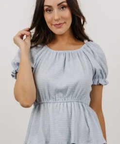 HAY Tops Jules Smocked Top | Light Blue