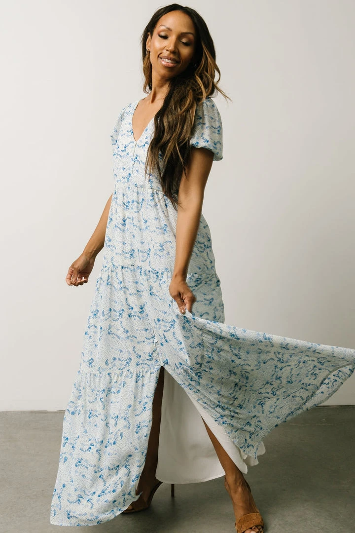 Maxi Dresses Karina Tiered Maxi Dress | Blue Paisley 3 Maxi Dresses Karina Tiered Maxi Dress | Blue Paisley