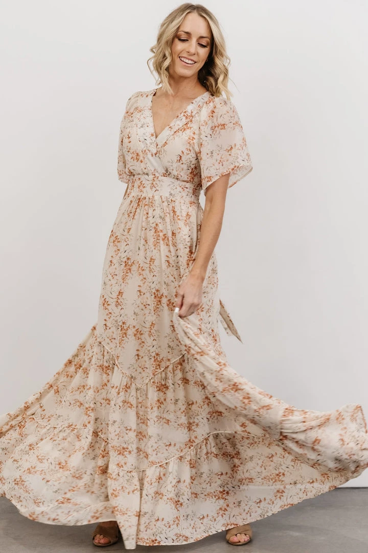 BB Custom Dresses Katherine Maxi Dress | Cream + Rust Floral 1 BB Custom Dresses Katherine Maxi Dress | Cream + Rust Floral