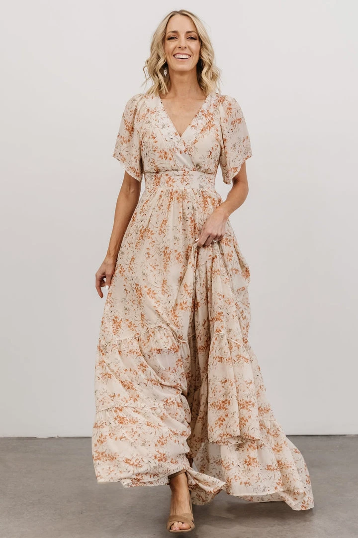 BB Custom Dresses Katherine Maxi Dress | Cream + Rust Floral 3 BB Custom Dresses Katherine Maxi Dress | Cream + Rust Floral