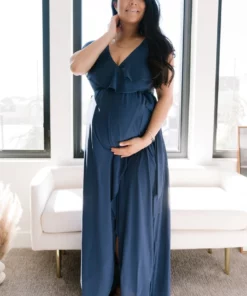 BB Custom Katya Ruffle Maxi Dress | Navy Dresses