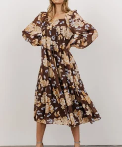 HAY Dresses Kayden Baby Doll Midi Dress | Brown Floral