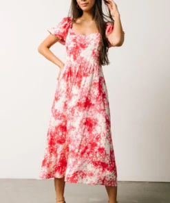 SL Kenna Midi Dress | Fuchsia Watercolor Print Dresses