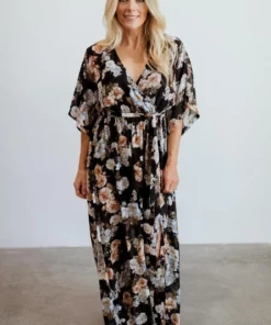 BB Custom Dresses Kia Kimono Maxi Dress | Black Floral