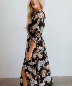 BB Custom Dresses Kia Kimono Maxi Dress | Black Floral