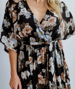 BB Custom Dresses Kia Kimono Maxi Dress | Black Floral