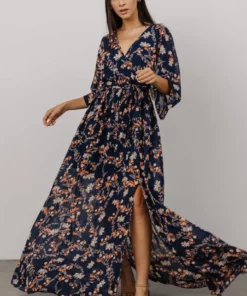 BB Custom Kia Kimono Maxi Dress | Dark Blue Floral