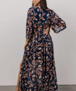 BB Custom Kia Kimono Maxi Dress | Dark Blue Floral