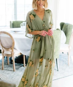 BB Custom Kia Kimono Maxi Dress | Olive Floral 23 BB Custom Kia Kimono Maxi Dress | Olive Floral