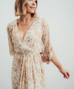 BB Custom Kia Kimono Maxi Dress | Tan Floral