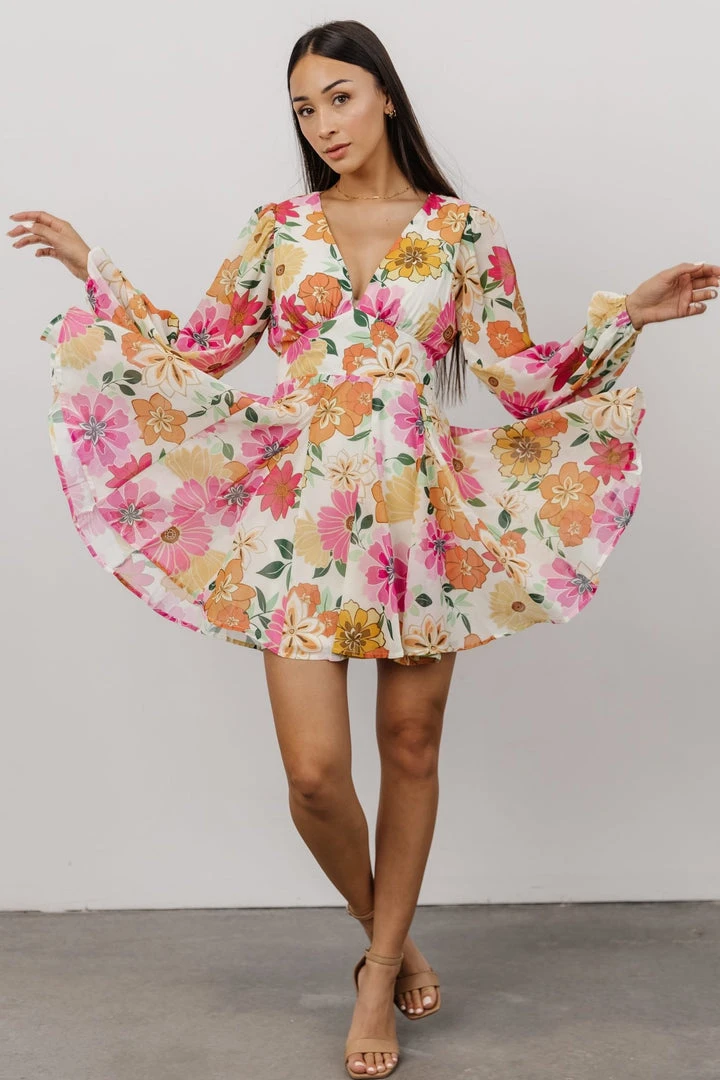 FT Dresses Kinz Blouson Sleeve Mini Dress | Ivory Multi Floral 3 FT Dresses Kinz Blouson Sleeve Mini Dress | Ivory Multi Floral