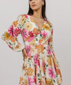 FT Dresses Kinz Blouson Sleeve Mini Dress | Ivory Multi Floral