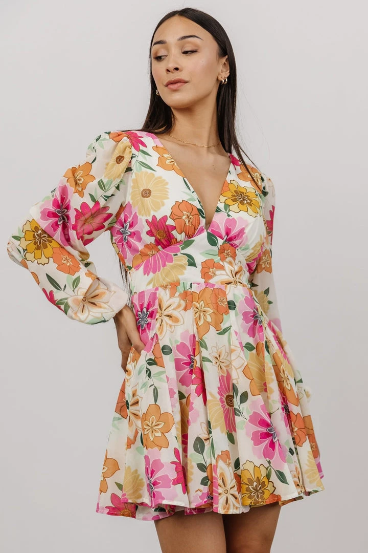 FT Dresses Kinz Blouson Sleeve Mini Dress | Ivory Multi Floral 2 FT Dresses Kinz Blouson Sleeve Mini Dress | Ivory Multi Floral