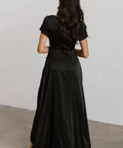 BB Custom Krystal Satin Wrap Gown | Black