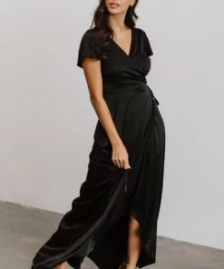 BB Custom Krystal Satin Wrap Gown | Black