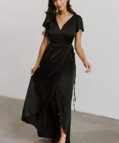 BB Custom Krystal Satin Wrap Gown | Black