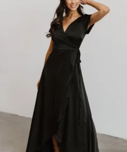 BB Custom Krystal Satin Wrap Gown | Black