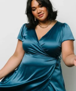 BB Custom Krystal Satin Wrap Gown | Blue Dresses