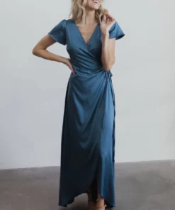 BB Custom Krystal Satin Wrap Gown | Blue Dresses